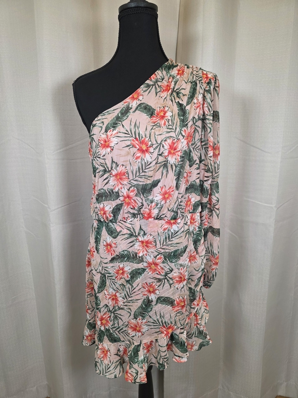 Express One Shoulder Floral Romper M Tropical Ruffle Skort Pink Summer
